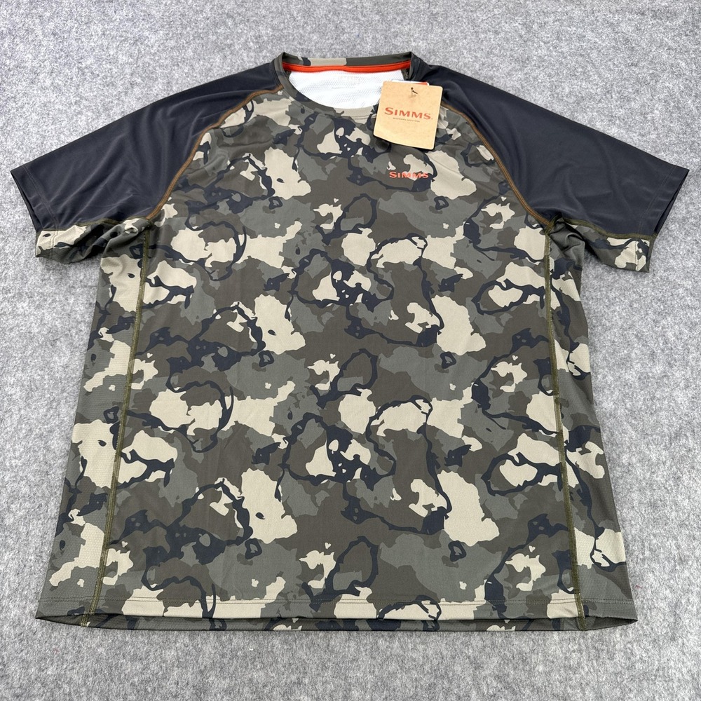 Simms Shirt Mens XL Regiment Camo Olive Drab Challenger Solar Fishing UPF 30+